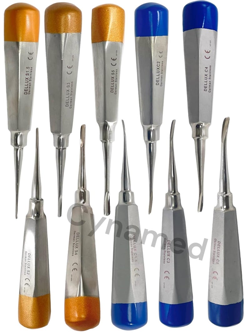 artlab -Premium Dental Elevators Etracting Extraction Osteotome Periotome Luxating Elevator Apical Spade Cryer Proximator Elevator Oral Implant, Root Extraction (Luxating Set of 10 Str+Cvd Gold Blue) - Image 5
